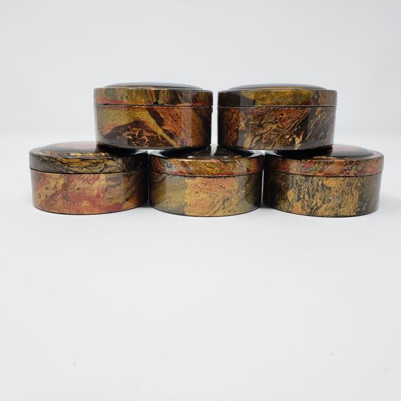 Home Master 2 Piece Hand Painted Lacquer Nesting Round Jewelry Box - Picture 7 of 8